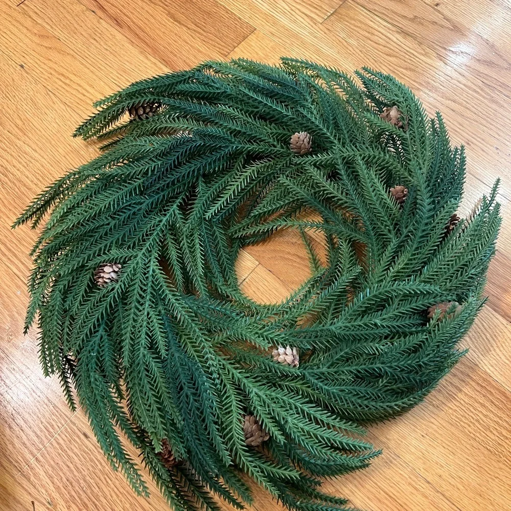 22” Evergreen Holiday Wreath with Pine Cones